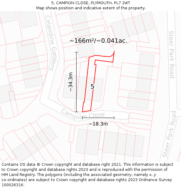 5, CAMPION CLOSE, PLYMOUTH, PL7 2WT: Plot and title map