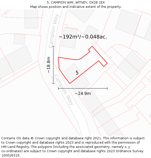 5, CAMPION WAY, WITNEY, OX28 1EX: Plot and title map