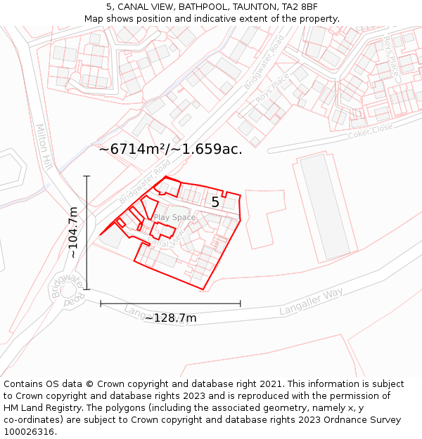 5, CANAL VIEW, BATHPOOL, TAUNTON, TA2 8BF: Plot and title map