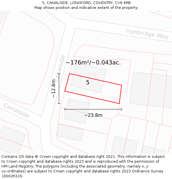 5, CANALSIDE, LONGFORD, COVENTRY, CV6 6RB: Plot and title map