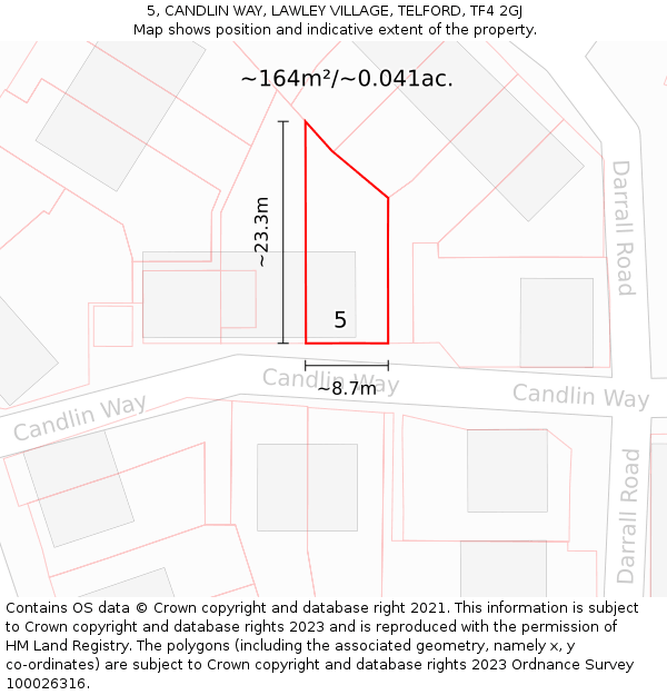 5, CANDLIN WAY, LAWLEY VILLAGE, TELFORD, TF4 2GJ: Plot and title map