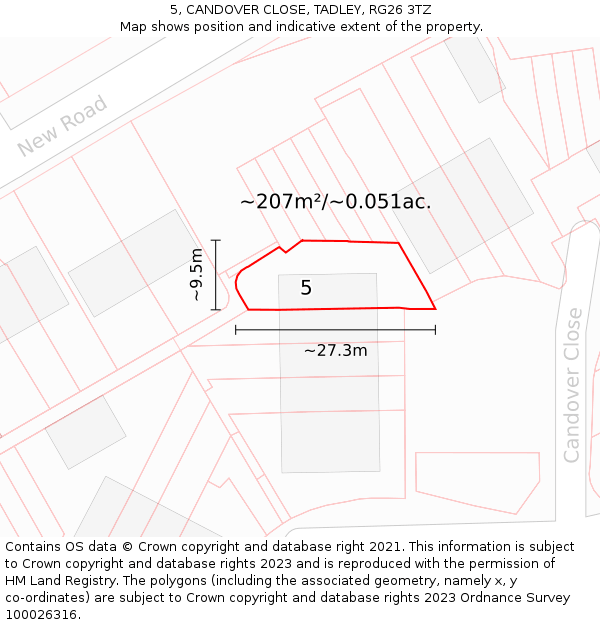 5, CANDOVER CLOSE, TADLEY, RG26 3TZ: Plot and title map