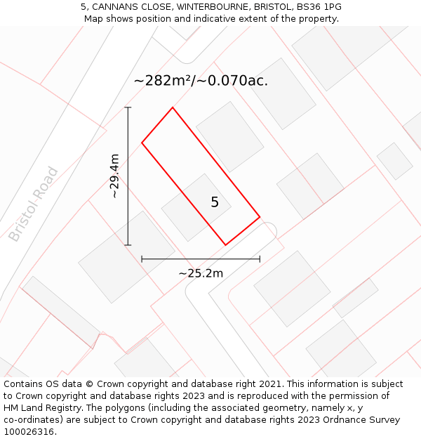5, CANNANS CLOSE, WINTERBOURNE, BRISTOL, BS36 1PG: Plot and title map