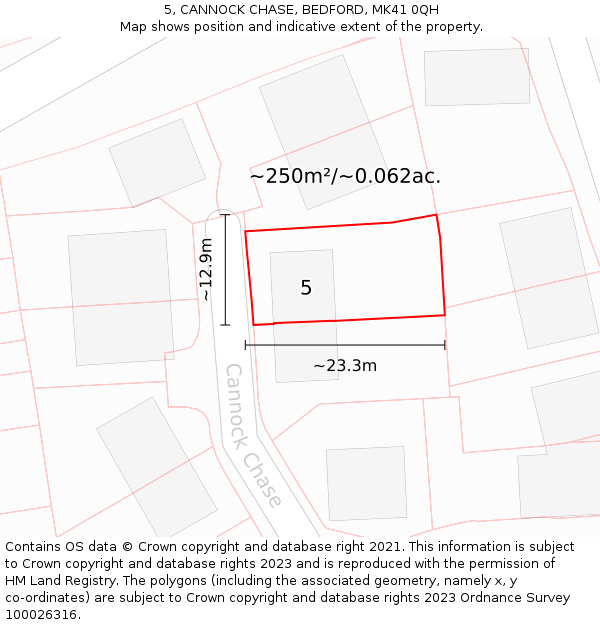 5, CANNOCK CHASE, BEDFORD, MK41 0QH: Plot and title map