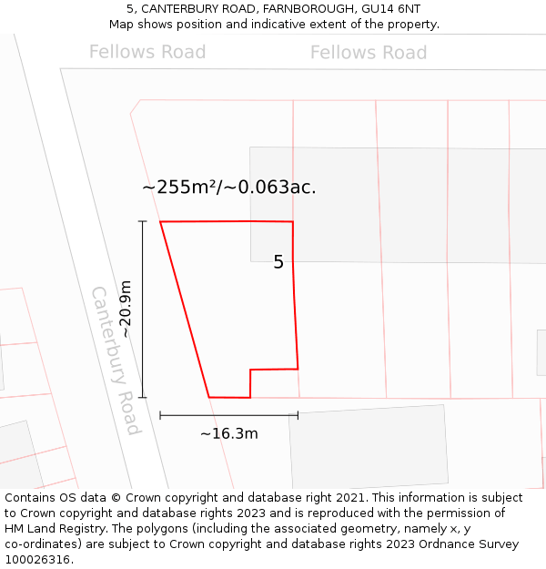 5, CANTERBURY ROAD, FARNBOROUGH, GU14 6NT: Plot and title map