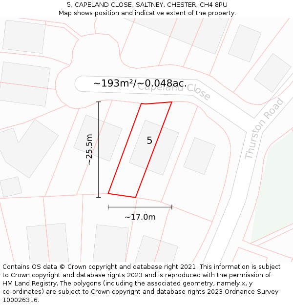5, CAPELAND CLOSE, SALTNEY, CHESTER, CH4 8PU: Plot and title map