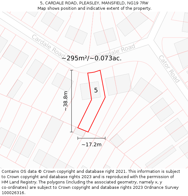 5, CARDALE ROAD, PLEASLEY, MANSFIELD, NG19 7RW: Plot and title map