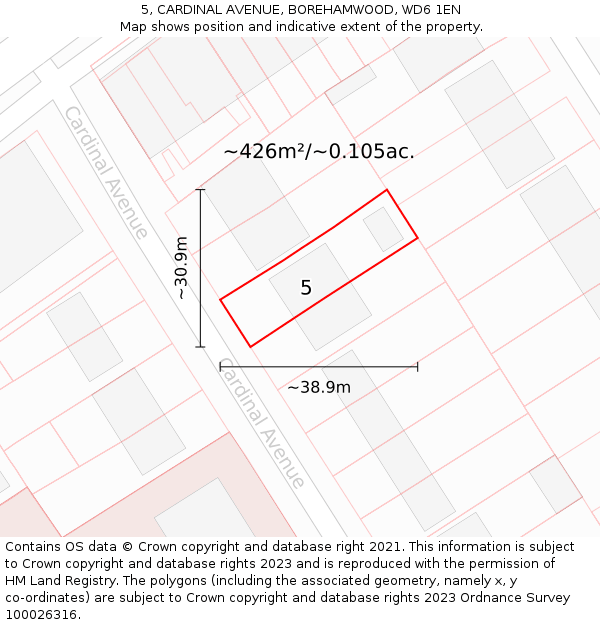 5, CARDINAL AVENUE, BOREHAMWOOD, WD6 1EN: Plot and title map