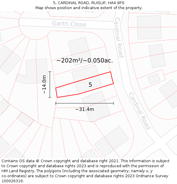 5, CARDINAL ROAD, RUISLIP, HA4 9PS: Plot and title map