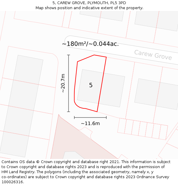 5, CAREW GROVE, PLYMOUTH, PL5 3PD: Plot and title map