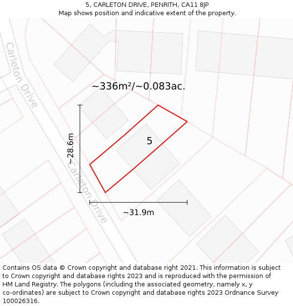5, CARLETON DRIVE, PENRITH, CA11 8JP: Plot and title map