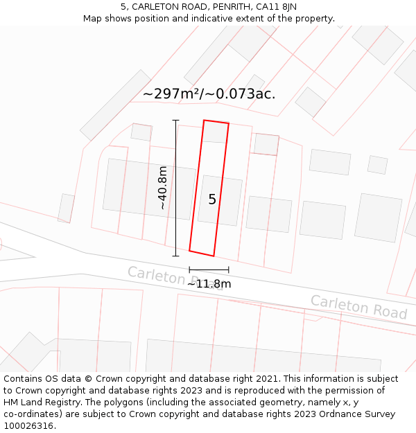 5, CARLETON ROAD, PENRITH, CA11 8JN: Plot and title map
