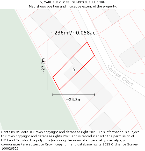 5, CARLISLE CLOSE, DUNSTABLE, LU6 3PH: Plot and title map