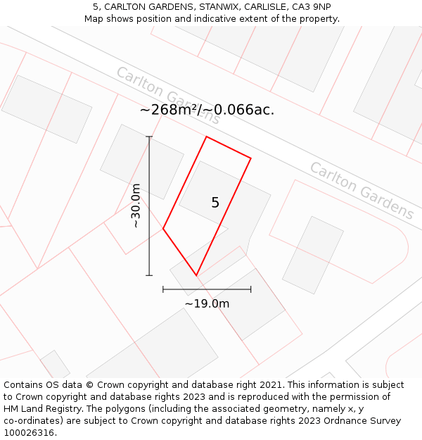5, CARLTON GARDENS, STANWIX, CARLISLE, CA3 9NP: Plot and title map