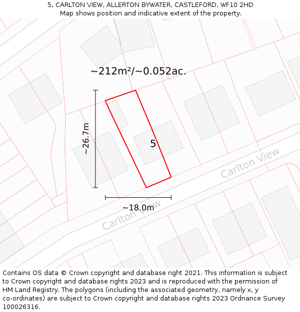 5, CARLTON VIEW, ALLERTON BYWATER, CASTLEFORD, WF10 2HD: Plot and title map