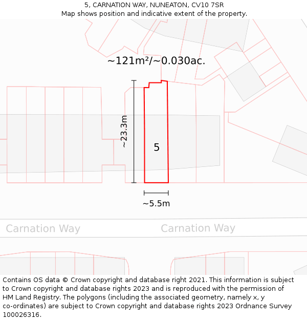 5, CARNATION WAY, NUNEATON, CV10 7SR: Plot and title map
