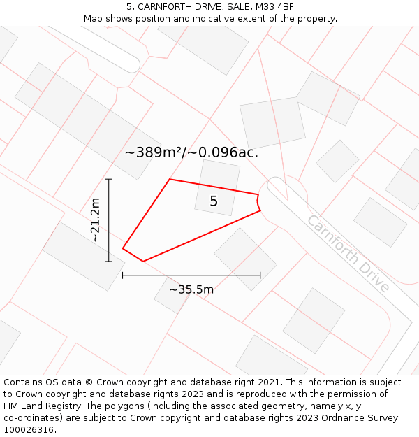 5, CARNFORTH DRIVE, SALE, M33 4BF: Plot and title map