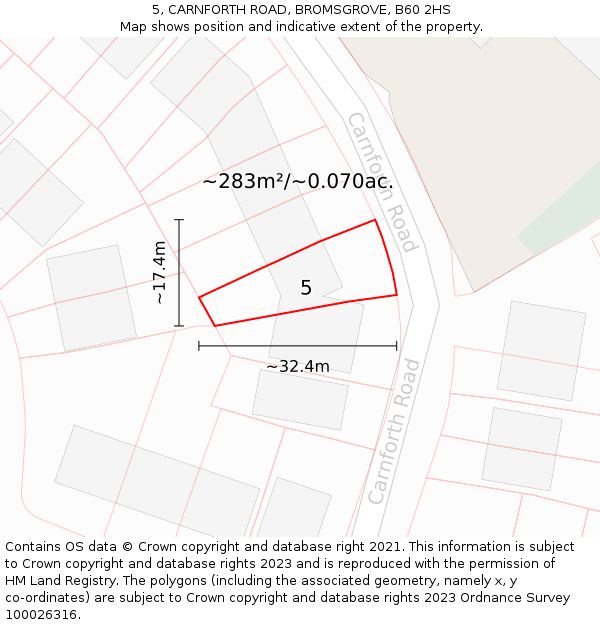 5, CARNFORTH ROAD, BROMSGROVE, B60 2HS: Plot and title map