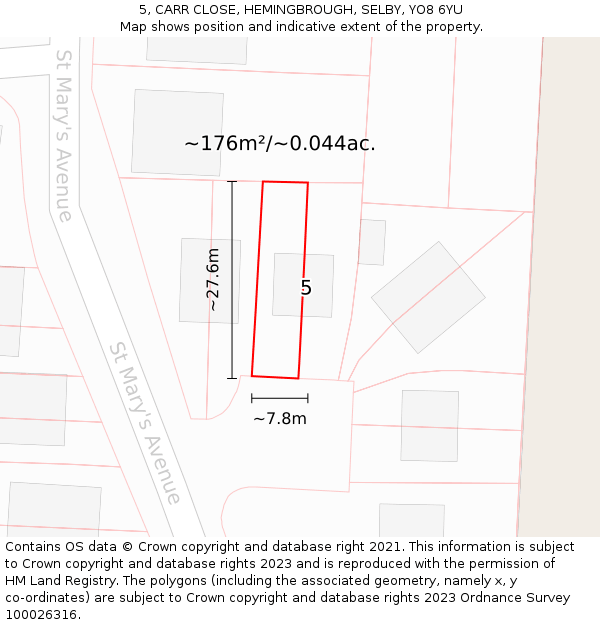 5, CARR CLOSE, HEMINGBROUGH, SELBY, YO8 6YU: Plot and title map
