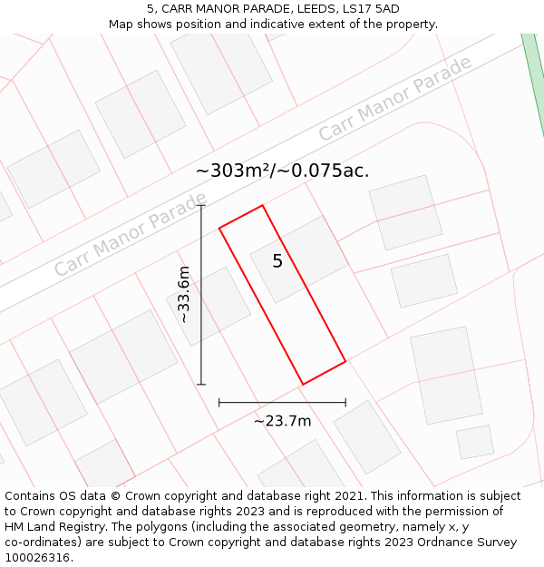 5, CARR MANOR PARADE, LEEDS, LS17 5AD: Plot and title map