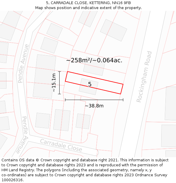 5, CARRADALE CLOSE, KETTERING, NN16 9FB: Plot and title map