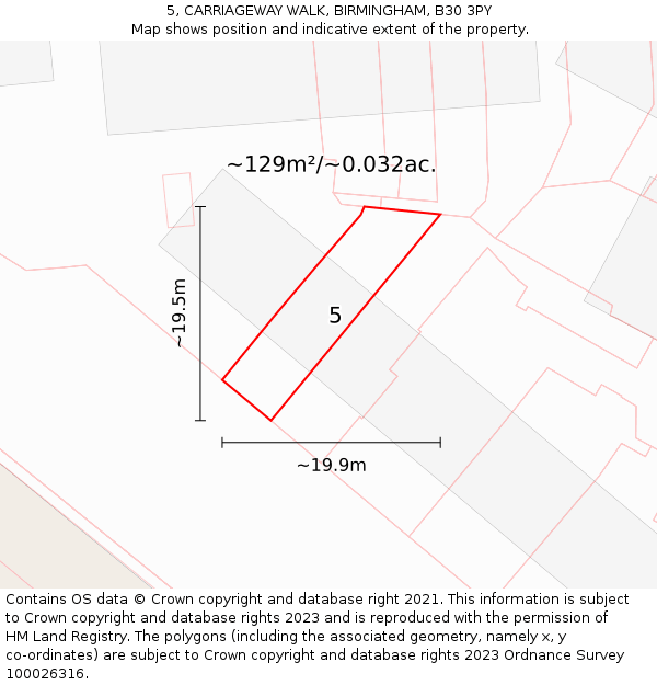 5, CARRIAGEWAY WALK, BIRMINGHAM, B30 3PY: Plot and title map
