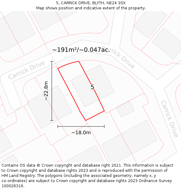 5, CARRICK DRIVE, BLYTH, NE24 3SX: Plot and title map