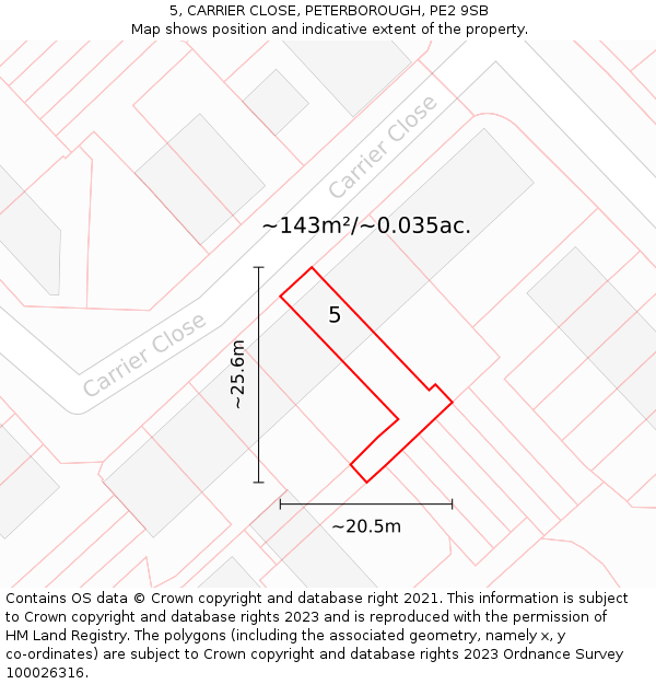 5, CARRIER CLOSE, PETERBOROUGH, PE2 9SB: Plot and title map