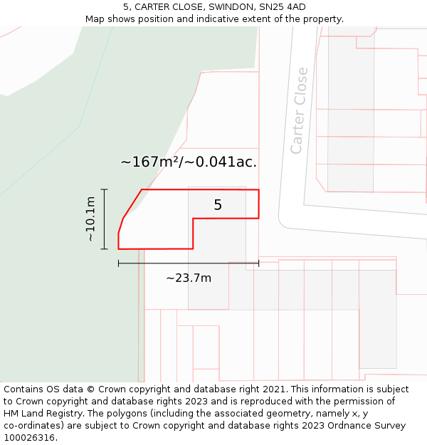 5, CARTER CLOSE, SWINDON, SN25 4AD: Plot and title map