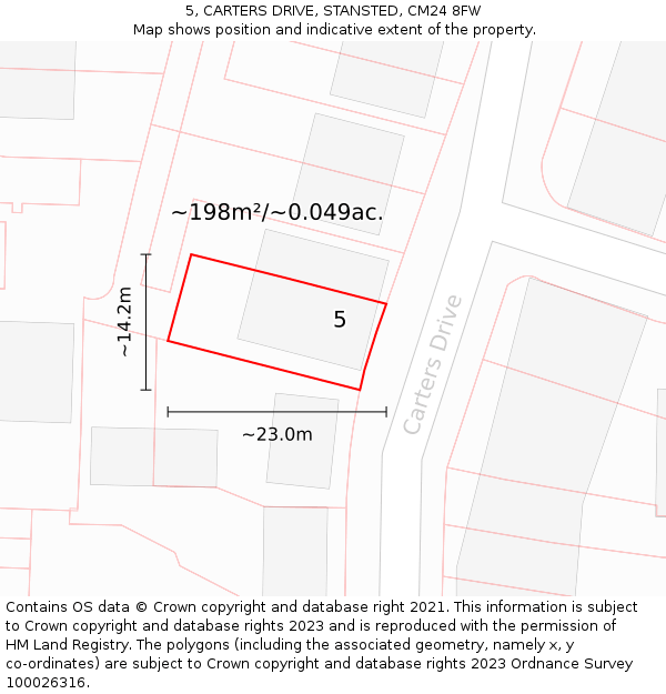 5, CARTERS DRIVE, STANSTED, CM24 8FW: Plot and title map