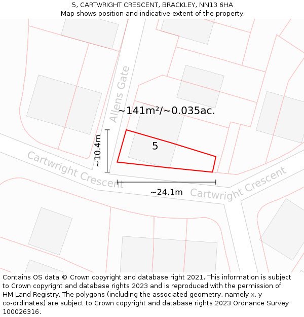 5, CARTWRIGHT CRESCENT, BRACKLEY, NN13 6HA: Plot and title map