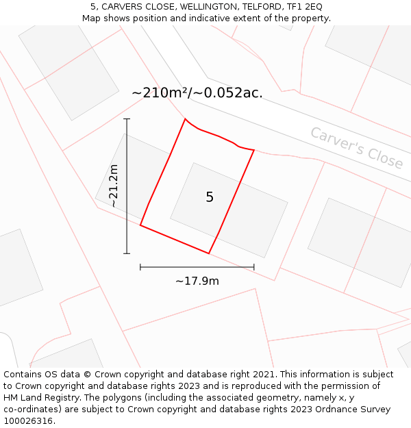 5, CARVERS CLOSE, WELLINGTON, TELFORD, TF1 2EQ: Plot and title map