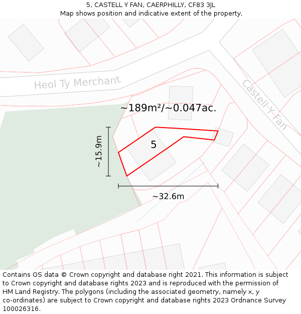 5, CASTELL Y FAN, CAERPHILLY, CF83 3JL: Plot and title map