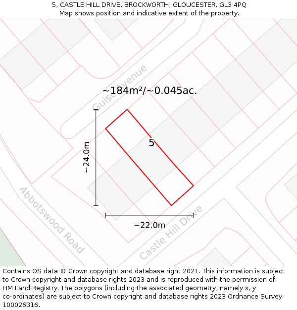 5, CASTLE HILL DRIVE, BROCKWORTH, GLOUCESTER, GL3 4PQ: Plot and title map