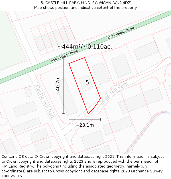 5, CASTLE HILL PARK, HINDLEY, WIGAN, WN2 4DZ: Plot and title map