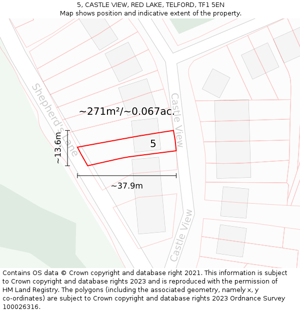 5, CASTLE VIEW, RED LAKE, TELFORD, TF1 5EN: Plot and title map