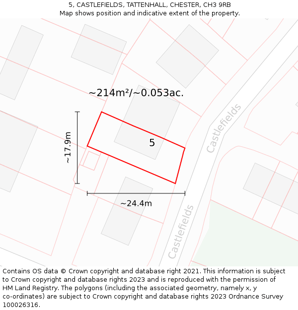 5, CASTLEFIELDS, TATTENHALL, CHESTER, CH3 9RB: Plot and title map