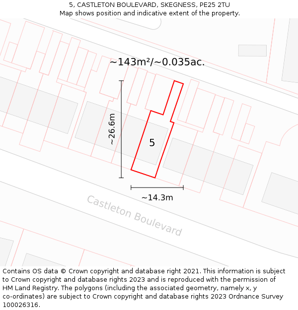 5, CASTLETON BOULEVARD, SKEGNESS, PE25 2TU: Plot and title map