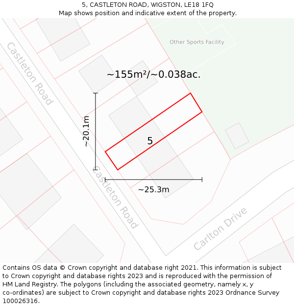 5, CASTLETON ROAD, WIGSTON, LE18 1FQ: Plot and title map