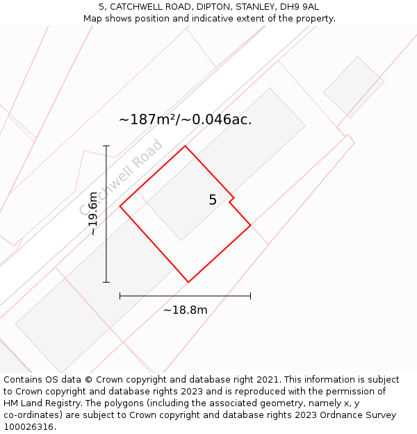 5, CATCHWELL ROAD, DIPTON, STANLEY, DH9 9AL: Plot and title map