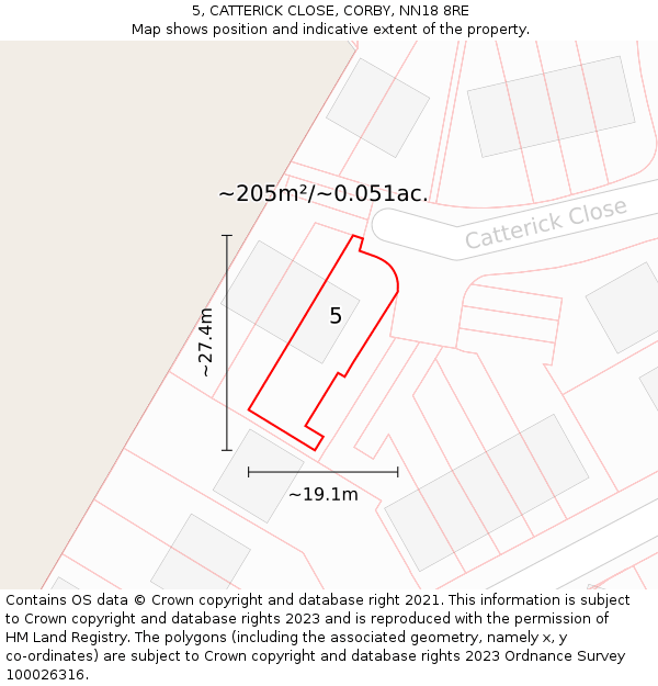 5, CATTERICK CLOSE, CORBY, NN18 8RE: Plot and title map