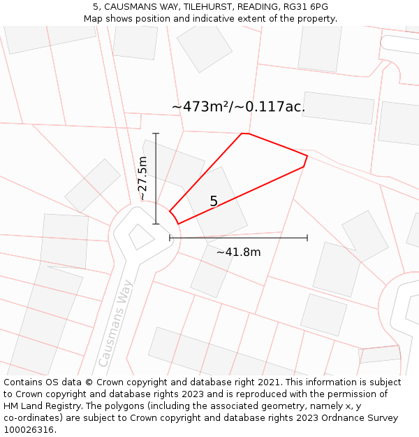 5, CAUSMANS WAY, TILEHURST, READING, RG31 6PG: Plot and title map
