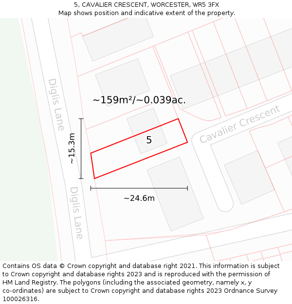 5, CAVALIER CRESCENT, WORCESTER, WR5 3FX: Plot and title map