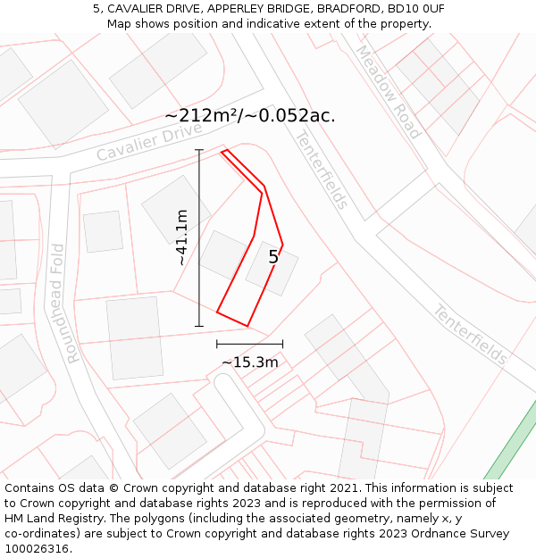 5, CAVALIER DRIVE, APPERLEY BRIDGE, BRADFORD, BD10 0UF: Plot and title map