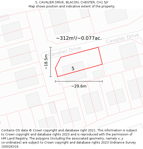 5, CAVALIER DRIVE, BLACON, CHESTER, CH1 5JY: Plot and title map