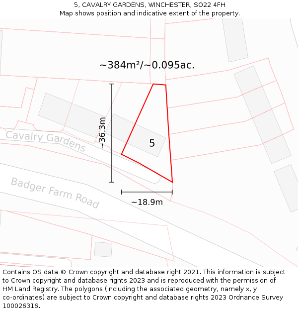 5, CAVALRY GARDENS, WINCHESTER, SO22 4FH: Plot and title map