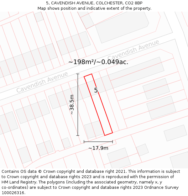 5, CAVENDISH AVENUE, COLCHESTER, CO2 8BP: Plot and title map