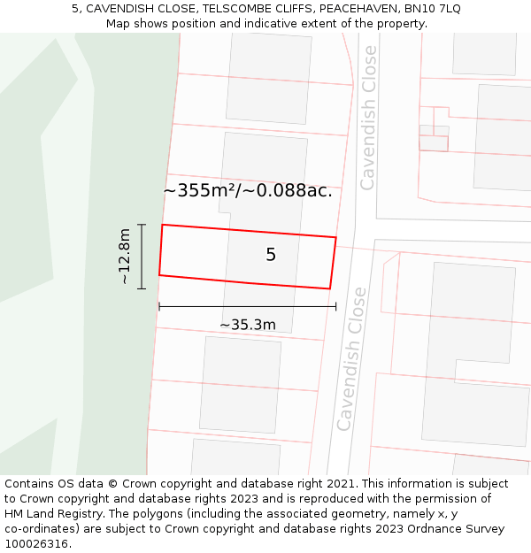 5, CAVENDISH CLOSE, TELSCOMBE CLIFFS, PEACEHAVEN, BN10 7LQ: Plot and title map