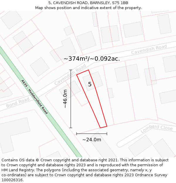5, CAVENDISH ROAD, BARNSLEY, S75 1BB: Plot and title map