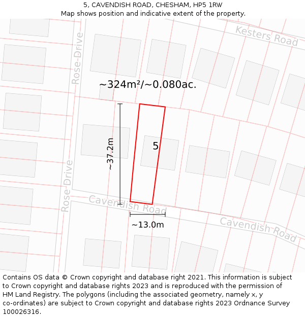 5, CAVENDISH ROAD, CHESHAM, HP5 1RW: Plot and title map